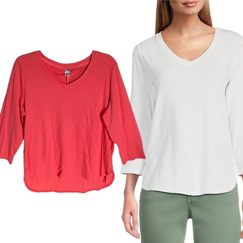 New! Tommy Bahama Pink Ashby Isles Slub Rib V-Neck 3/4 Sleeve Tee 47660